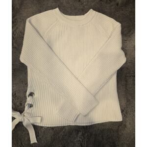 KUT From the Cloth Adire Knit Sweater Cream Lace Up Hem Women's Size Small